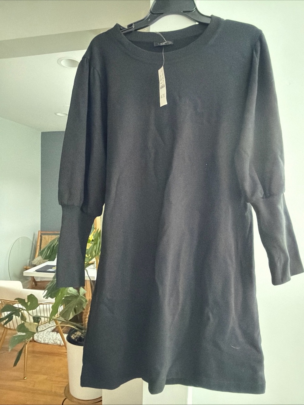 NWT J.Crew Original Puff Sleeve Sweatshirt Dress Black Size Small BA957